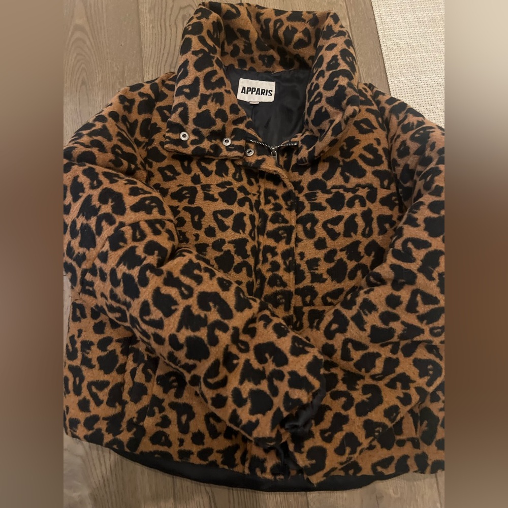 Apparis Black and Brown Patterned puffer jacket